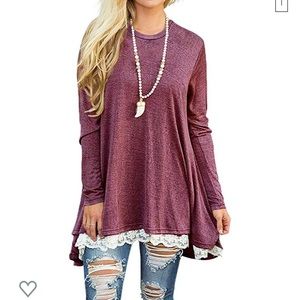 Long Sleeve Lace Scoop Neck A-Line Tunic